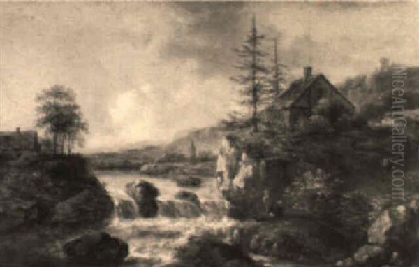 Peasants Resting By A Torrent, Farm Nearby - view 1