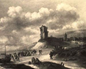 Peasants And Travellers On The Beach Near Scheveningen On A Cloudy Day