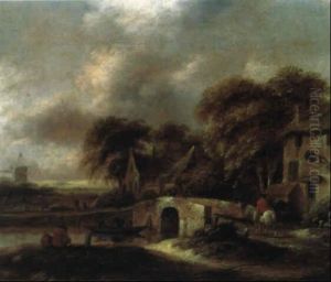 Bewaldete Fluslandschaft Mit Steinbrucke Bewaldete Fluslandschaft Mit Steinbrucke
