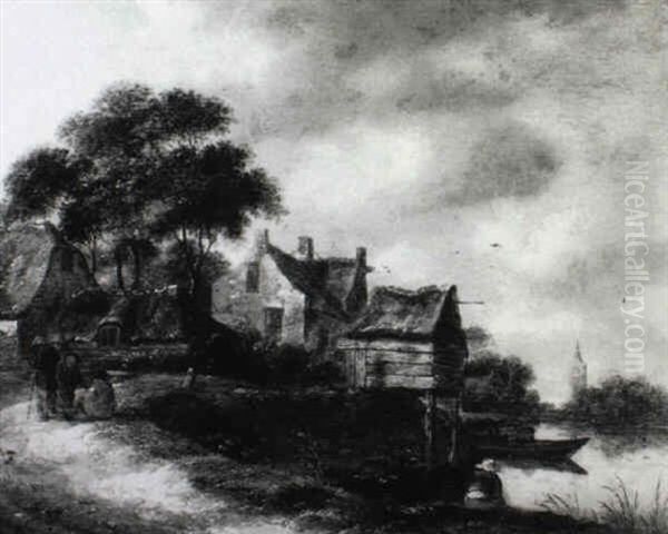 Peasants By A Stream Outside A Village - view 1