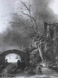 A Winter River Landscape With Peasants Before A Bridge by Nicolaes Molenaer