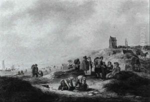 The Beach At Scheveningen With Fisher Folk Unloading Their  Catch