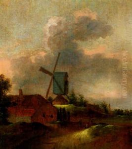 Dorf Mit Einer Windmuhle In Den Dunen