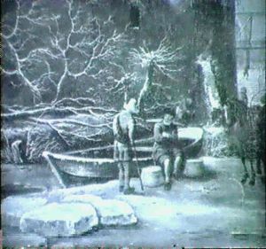 Vinterlandskap Med Figurer Vid Roddbat Vinterlandskap Med Figurer Vid Roddbat