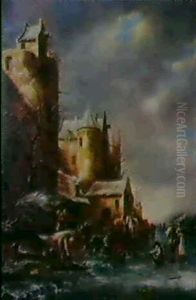 Eisvergnugen. by Nicolaes Molenaer