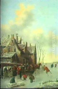Gefrorener Fluss Mit Figurenstaffage Gefrorener Fluss Mit Figurenstaffage