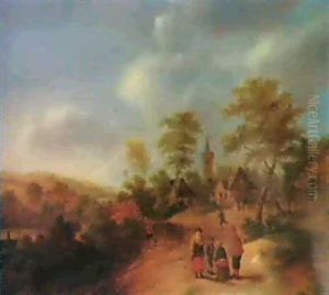 Peasants Conversing On A Sandypath Outside A Village, In A Landscape. by Nicolaes Molenaer