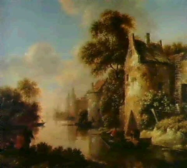 Paysage A La Riviere Et Au Chateau - view 1