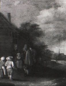 A Hurdy Gurdy Player Outside An Inn