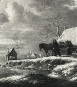 A Winter Landscape With A Horse Sledge by Nicolaes Molenaer