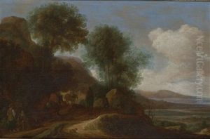 A Wooded Landscape With Travellers On A Path by Pieter De Molijn