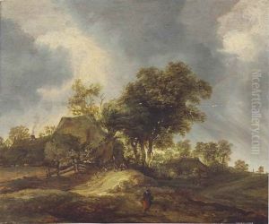 A Wooded Landscape With Dunes And Figures By A Cottage by Pieter De Molijn