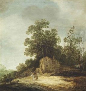 A Wooded Landscape With Tobias And The Angel Before A Cottage by Pieter De Molijn