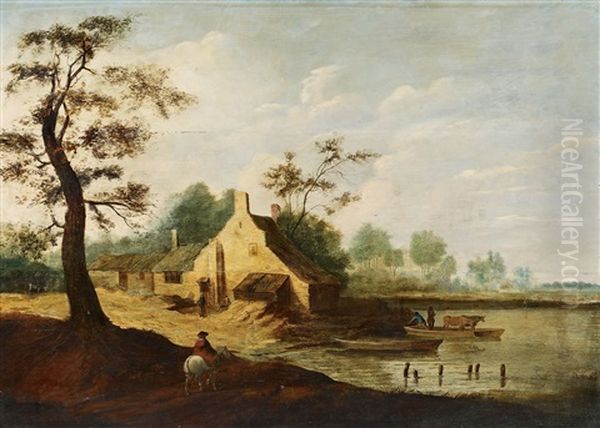 Hollandische Flusslandschaft Mit Gehoft Am Ufer - view 1