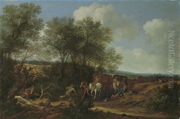 Brigands Attacking A Caravan In A Dune Landscape - view 1