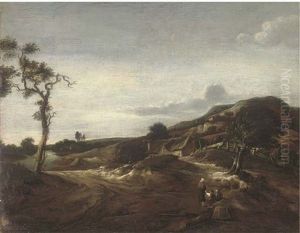 A Dune Landscape With Figures Resting On A Track by Pieter De Molijn