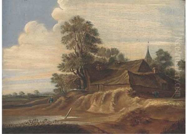 A Landscape With A Farm And Farmhands (+ A Riverside Town With Fishermen In A Boat And Windmill Beyond; Pair) - view 1