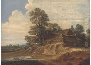 A Landscape With A Farm And Farmhands (+ A Riverside Town With Fishermen In A Boat And Windmill Beyond; Pair)