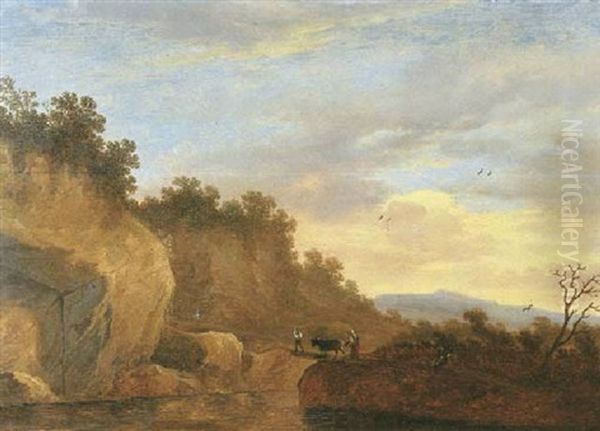 An Italianate Landscape With Travellers And A Cow Crossing A Bridge - view 1