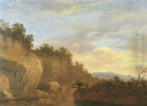 An Italianate Landscape With Travellers And A Cow Crossing A Bridge An Italianate Landscape With Travellers And A Cow Crossing A Bridge