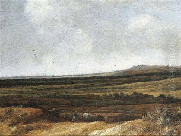 An Extensive Landscape With A Shepherd And His Cattle, Villages Beyond - view 1
