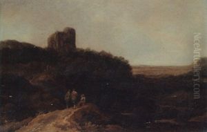 A Landscape With Peasants Resting On A Knoll, A Tower Beyond by Pieter De Molijn