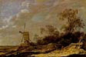 Hollandische Dunenlandschaft Mit Windmuhlen by Pieter De Molijn