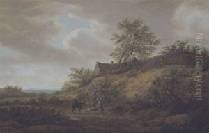 Dunenlandschaft Mit Bauernhaus Und Rastenden Und Einem Esel by Pieter De Molijn