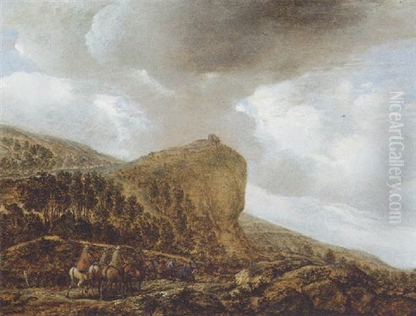 Travellers On A Path By A Cliff In A Landscape - view 1
