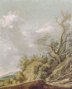 A Dune Landscape With Three Peasants Discoursing Beside A Wooden Fence by Pieter De Molijn