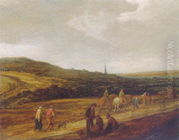 Travellers In The Dunes, A Town In The Distance - view 1