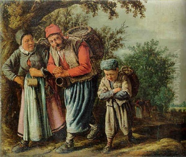 A Peasant Family Carrying Baskets On A Track On The Way To Market - view 1