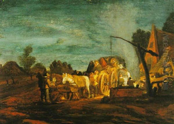 Travellers Resting Outside An Inn By Night - view 1