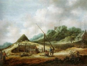 A Fisherman's Family At Work By A Well In The Dunes by Pieter De Molijn
