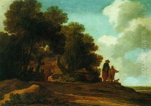 Wooded Landscape With Figures Conversing Beside A Cottage Wooded Landscape With Figures Conversing Beside A Cottage