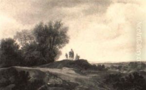 Peasants Resting By A Track In The Dunes With Travellers Approaching by Pieter De Molijn