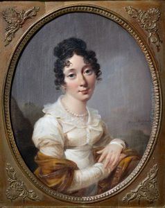 Bildnis Einer Dame In Weisem Kleid Und Gelber Stola Als Halbfigur Vor Landschaftshintergrund by Alexander Molinari
