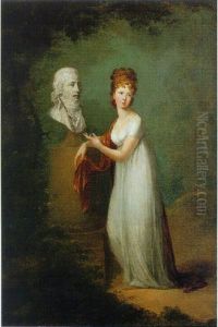 Portrat Einer Jungen, Adeligen Dame Im Park Vor Der Buste Ihres Mannes Stehend by Alexander Molinari