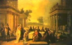 The Feast Of Herod With Salome Kneeling Before Herod by Antonio Molinari