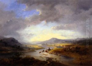 Weite Fluslandschaft Mit Hirten Und Herde