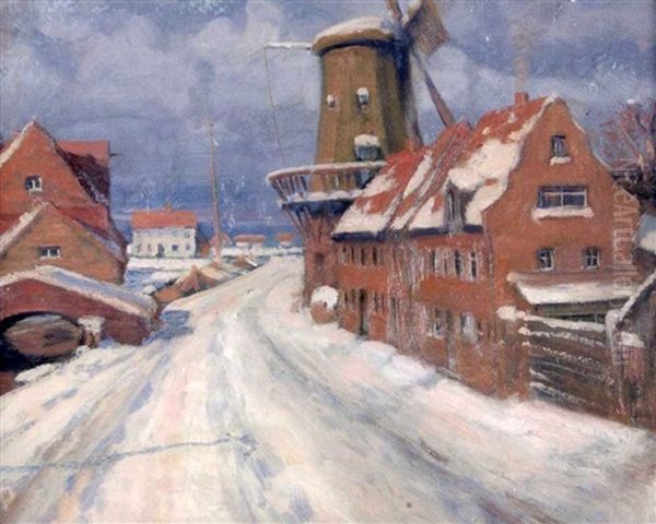 Windmuhle An Der Verschneiten Hafenmole - view 1