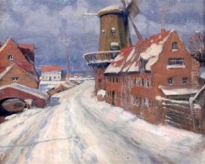 Windmuhle An Der Verschneiten Hafenmole by Mathieu Molitor