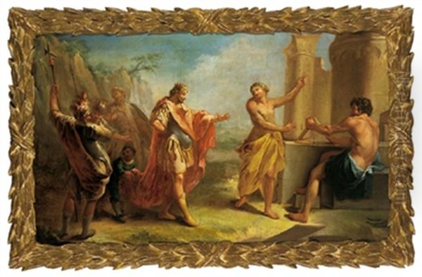 Konig Salomon Beim Bau Seines Herrlichen Tempels In Jerusalem (+ Die Konigin Von Saba Erteilt Einen Aiftrag Fur Die Ausschmuckung Des Tempels, 1759; Pair) - view 1