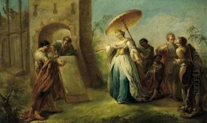 Die Konigin Von Saba Erteilt Den Auftrag Fur Die Ausschmuckung Des Tempels by Josef Adam Ritter von Moelk