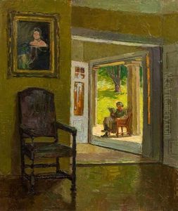 Interior Of The Villa Mahler (with Reading Lady On The Veranda) by Carl Moll