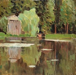 'stiller Weiher Mit Holzhutte" Or 'aulandschaft Im Prater Mit Badehaus" by Carl Moll
