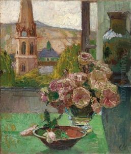 St. Michael"s At Heiligenstadt With A Floral Still Life by Carl Moll