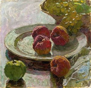 Stillleben Mit Apfel Und Trauben by Carl Moll