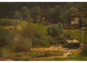Wiesenlandschaft Mit Almhutte by Carl Moll