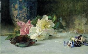 Stillleben Mit Pfingstrosen Und Stiefmutterchen by Carl Moll